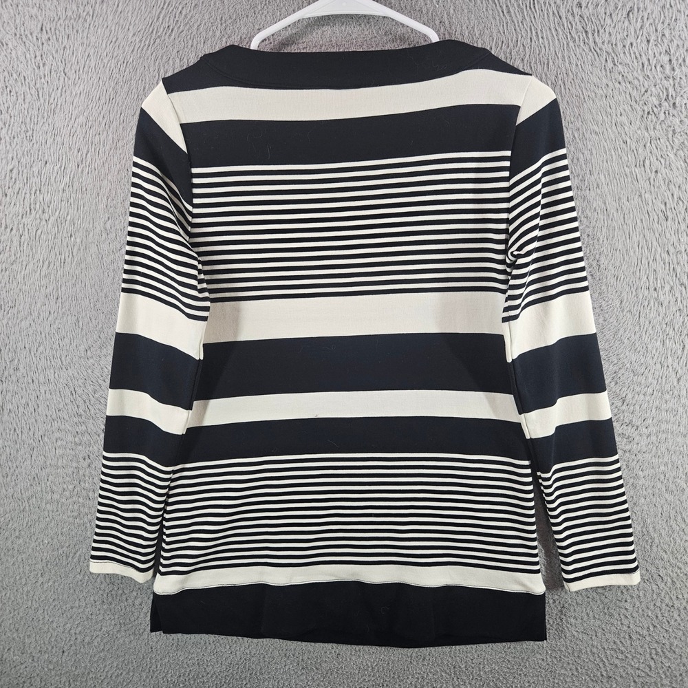 Talbots Petite Black White Striped‎ Cotton Boat Neck Long Sleeve Top Size P - Picture 5 of 8